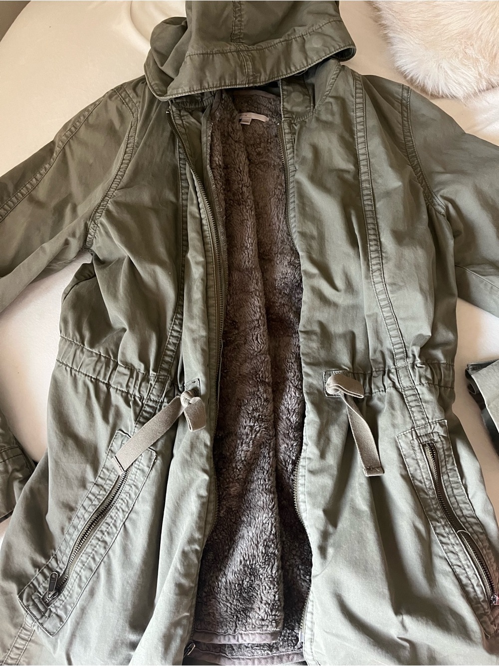 The Gap Olive Green Hooded Parka with button out lining